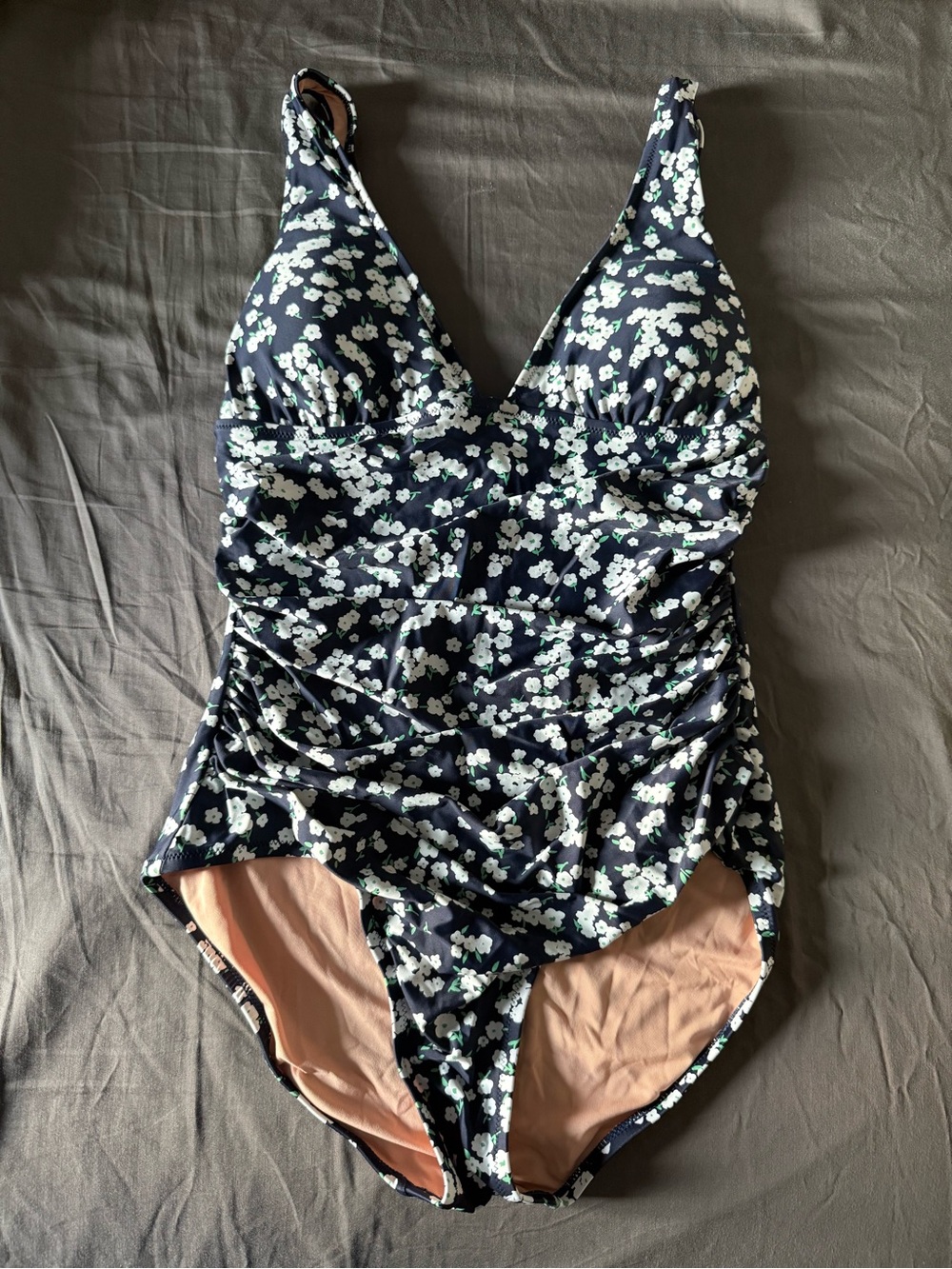 J.Crew Ruched V-Neck Floral One Piece Swimsuit Navy Size 10